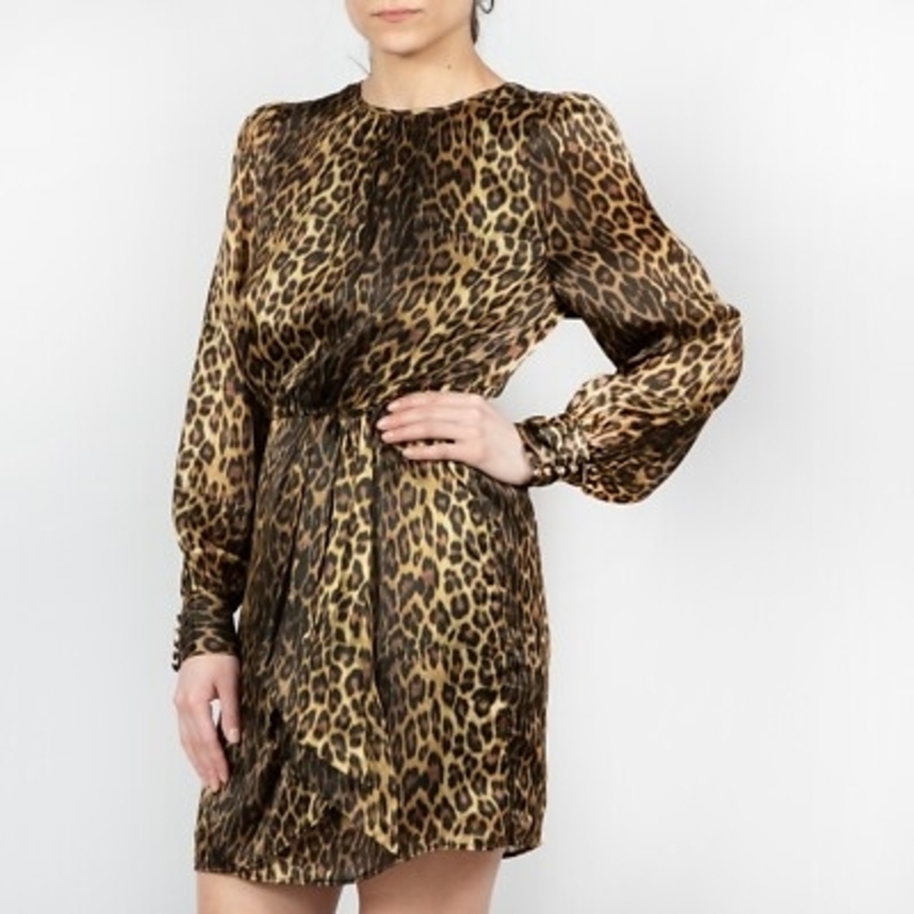 The Kooples Brown Leopard Long Sleeve Dress Damaged